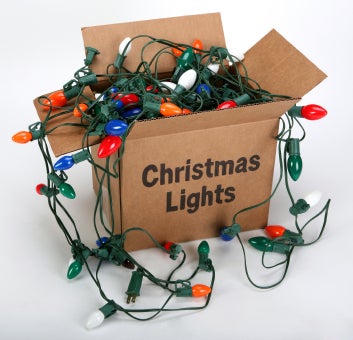 Always examine your Christmas lights for damage and burned out bulbs before installing them